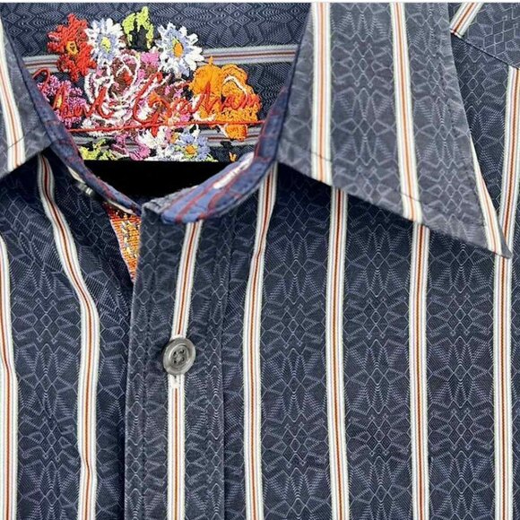 Robert Graham Luxury Casual Men's Shirt Stripe Embroidered XL - Picture 3 of 9